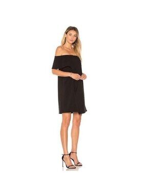 Halston Black Off-Shoulder Drape Detail Dress